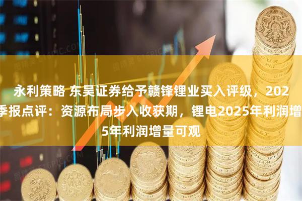 永利策略 东吴证券给予赣锋锂业买入评级，2025年一季报点评：资源布局步入收获期，锂电2025年利润增量可观