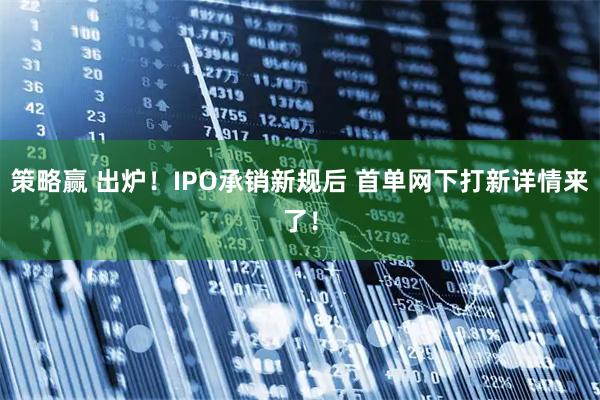 策略赢 出炉！IPO承销新规后 首单网下打新详情来了！